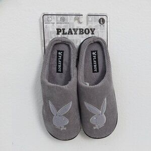 Playboy plush teddy Gray Corduroy slides Slippers Size L 11-12